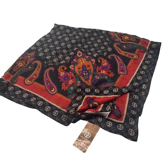 Giani Bernini Logo Paisley Border Printed Scarf, Black-multi, 36"x36" - Picture 9 of 10